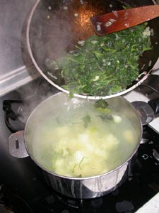 Mijotage de la soupe d'orties